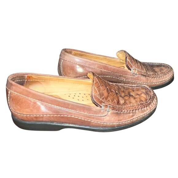 Johnston & Murphy Men's Locklin Woven Sheep Skin Leather Loafers Brown size 8 - Picture 2 of 7